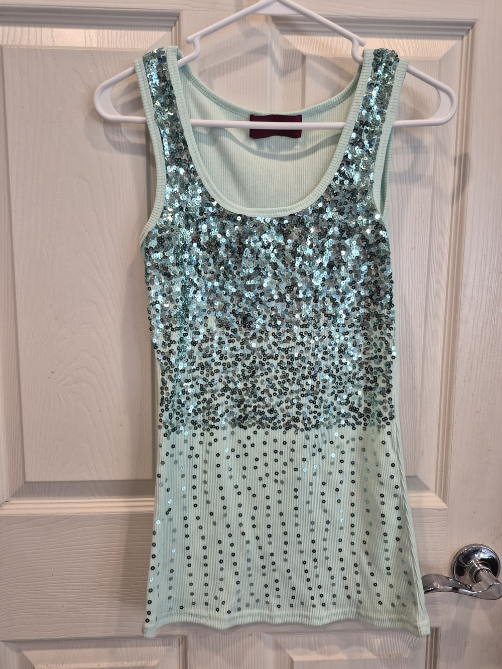 Sequin Scoop Tank Top - Mint Green